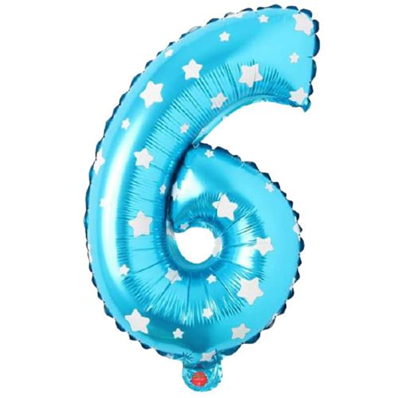 PARTİ VİTRİNİ 6 Rakamlı 16 İnç Mavi Yıldızlı Folyo Balon 36 CM (Mavi)
