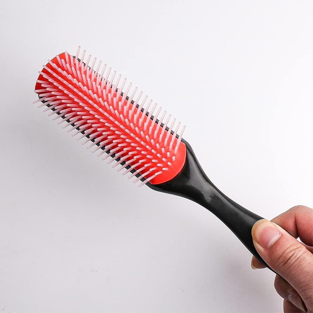 1 pcs Curly Hair Brush D3 (Black & Red) 7 Row Styling Brush for Detangling Separating, Shaping and Defining Curls - For Women and Men - Image 3