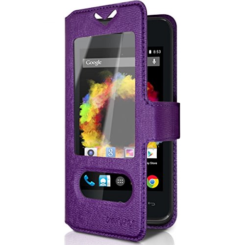 Seluxion - Housse Coque Etui S-View Universel S Couleur Violet pour Wiko Sunset