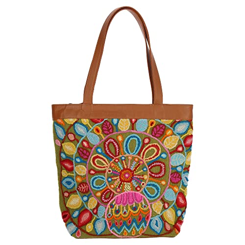 Sac à bandoulière en Pérou,Motif Anden floral authentique,Sac à main pour femme avec mains andines,Broderie du sac à bandoulière en 100 % laine de mouton sur matière 100 % coton, Fleurs multicolores Cover