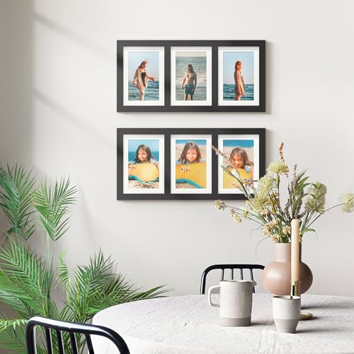 Image of DUENPY 5x7 Picture Frame Collage Holds 3 Photos Made of High Definition Glass, Mat for Display 4x6 Picture Frame Collage Photo for Wall Decor Black