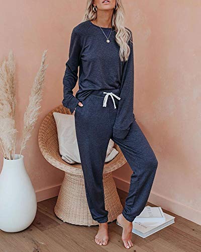 Eurivicy Women's Solid Sweatsuit Set 2 Piece Long Sleeve Pullover and Drawstring Sweatpants Sport Outfits Sets