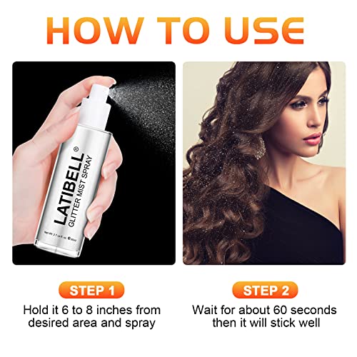 Latibell Glitter Spray Mist, Body Glitter Spray, Hair Glitter Spray, Glitter Spray For Hair And Body, Body Shimmer Spray, Body Glitter For Women, Cosmetic Glitter Sparkle Glitter- Silver, 2.7 Fl Oz #TOP3