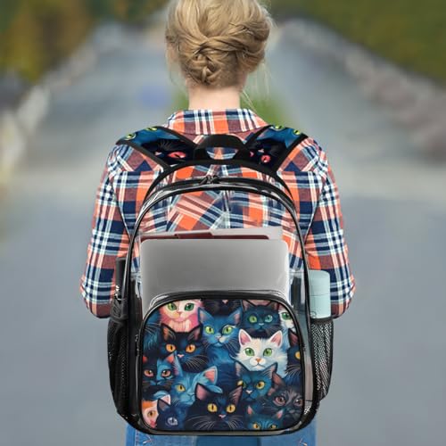 Cute Watercolor Cats Clear Backpack Stadium Approved PVC Backpacks for Adults Heavy Duty Clear Bag for Work Security Travel College3