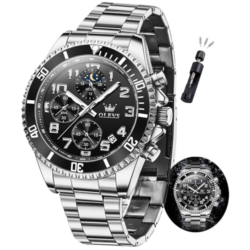 Image of OLEVS Watch Men Luxury Chronograph Stainless Steel Wrist Dress Waterproof Watch Quartz Analog Large Face Luminous