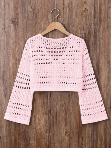 Verdusa Girl's 3D Floral Applique Long Sleeve Hollow Out Knitted Button Up Cardigan2