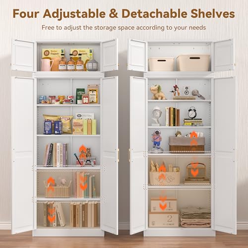 Image of Polup Kitchen Pantry Cabinet, 86 Inch Tall Metal Storage Cabinet, Food Pantry cabinets with Doors and Shelves, White Storage Cabinets for Living Room, Dining, Office, Bathroom, Assembly Required