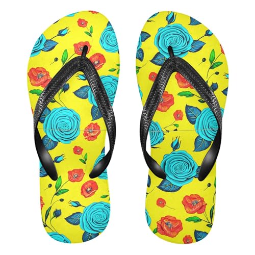 Sinestour Poppy Flowers Yellow Flip Flops for Beach Thong Sandals Anti-slip Lightweight Beach Slippers for Summer Travel Swim
