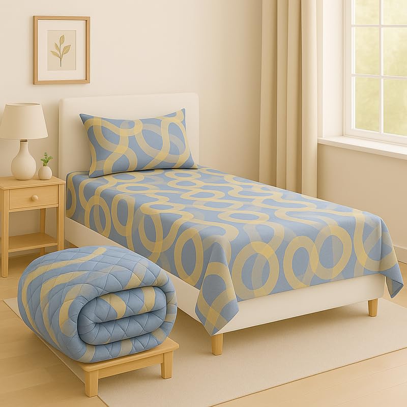BSB HOME 3 Piece Bedding Set – 1 Single Bedsheet, 1 Pillow Cover & 1 Matching Comforter | Lightweight & Durable | Everyday Use | Winter | Mild Winter - Grey Beige-image-35