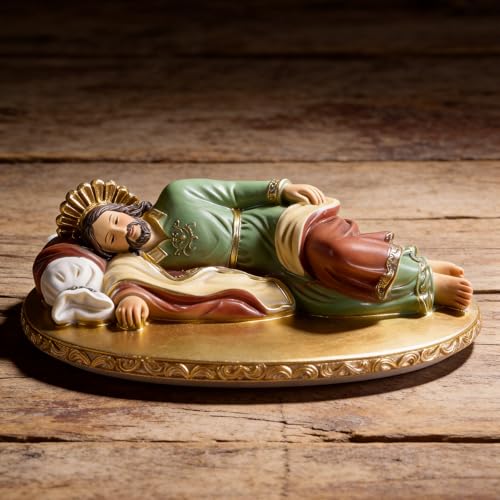 ASTARIKO Sleeping St. Joseph Statue - 5.8 Hand-Painted Catholic Figure on Gold Base Pope Francis Devotion Decor & Religious Gifts for Men