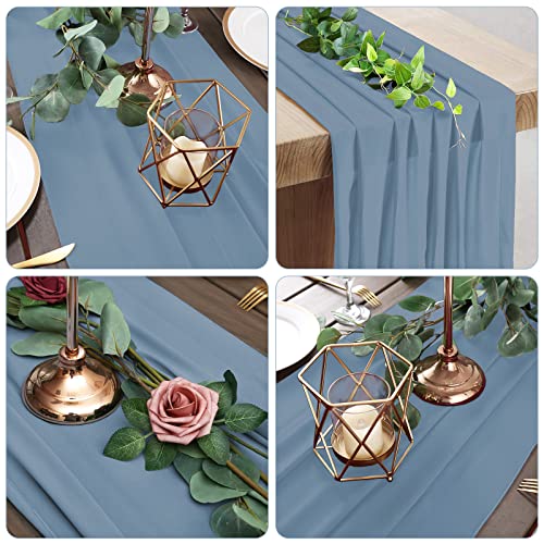 Fani CZ020L 12 Pack 10Ft Dusty Blue Chiffon Table Runner 28X120 Inches Sheer Table Runner Romantic Table Cloth thumb #2