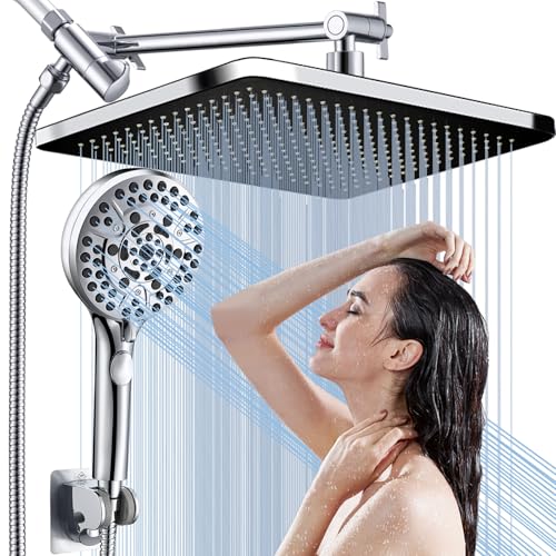 BSTHAONE Handheld Shower Combo, 14 Inch Rain Shower Head with High Pressure Rainfall, 11 Inch Adjustable Extension Arm and 10 Spray Settings Handheld Shower Head,Bathroom Accessories,Chrome
