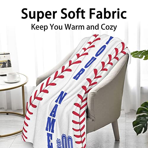 Custom Baseball Throw Blanket for Boys Girls - 40x50 Inches Crib Size - Soft Fluffy Cozy Blankets Gift - White Sports Blanket Throws for Travel, Office