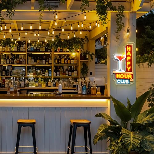 Image of Happy Hour Neon Signs Dimmable Retro Led Happy Hour Club Neon Light for Bar Club Pub Party USB Powered Neon Light Sign Man Cave Gifts(Yellow)