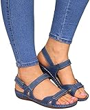 ALOVEWE Women's Orthopedic Open Toe Leather Sandals, Premium Comfy Hook and Loop Closure Sport Sandal, Casual Flat Arch Support Wedge Shoes for Summer Outdoor Hiking Walking Beach (Blue, 7)