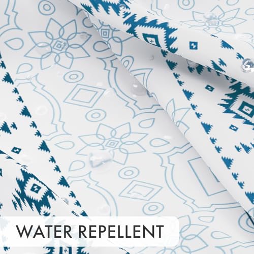 Image of AmazerBath Boho Shower Curtain, 72x72 Washable Cloth Navy and White Shower Curtains for Bathroom, Fabric Rustic Neutral Shower Curtain Set with 12 Hooks, Modern Camper RV Dorm Stall Shower Curtain