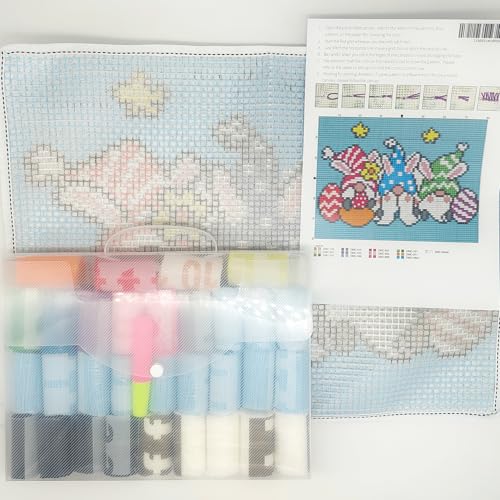 Image of Howie's Latch Hook Kits for Adults, DIY Three Easter Gnomes Crochet Yarn Latch Hook Rug Kit for Adults, Color Preprinted Pattern Embroidery Decoration(Three Easter Gnomes, 19.69 x 14.96 inch)