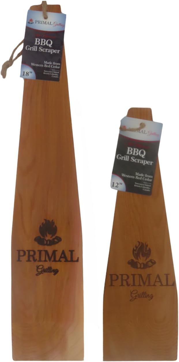 for the King of the Grill - PRIMAL GRILLING Combination Cedar BBQ Grill Scraper (1 x 12 & 1 x 18) - Natural, Bristle and Wire Free