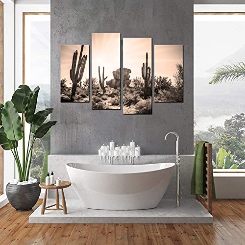 Skenoart 4 Piece Sonoran Desert Canvas Wall Painting Usa Natural Landscape Picture Print Sunset With Saguaros Cacti Modern Artwork Home Decor Stretched And Framed Ready To Hang #TOP4