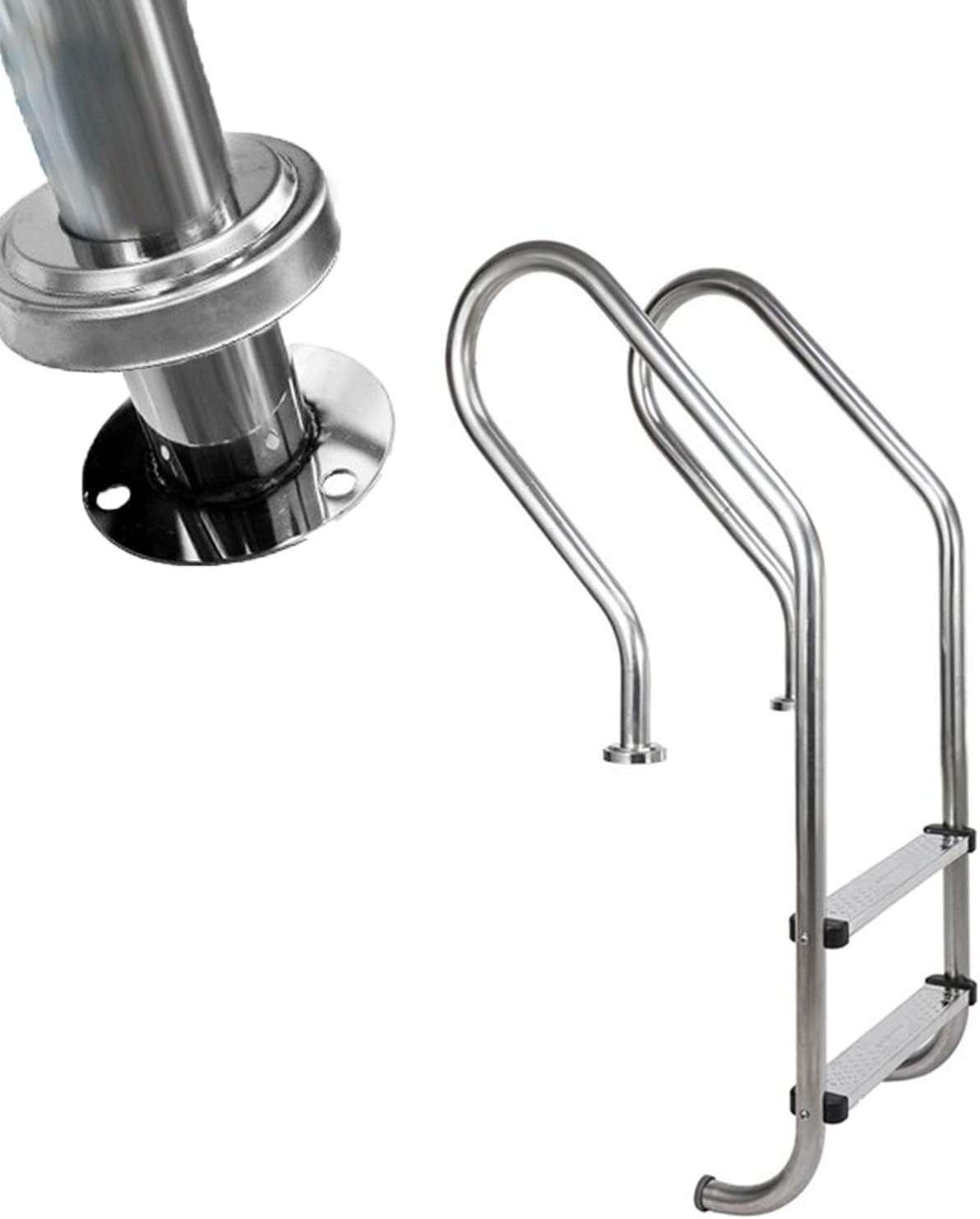 Pool Ladders for Inground Pools with Quick Mount Base, Heavy Duty Non-Slip Ladder with 2 Non-Slip Footsteps, 200kg Weight Capacity Easy Assembly