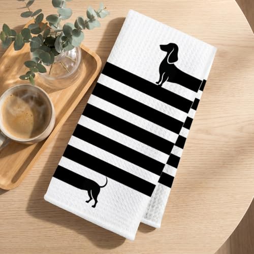 Image of 2 Pcs Dachshund Kitchen Towels 24x14 Inch, Wiener Dog Reusable Dish Towels for Kitchen Bathroom Decor, Wiener Dog Gifts Waffle Weave Hand Cloth Tea Towel, Dachshund Gifts for Women Mom Friend