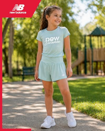 Image of New Balance Girls Athletic Skort Set - 2 Piece Active Short Sleeve Girls Shirts & Tennis Scooter Skirt Clothing Set