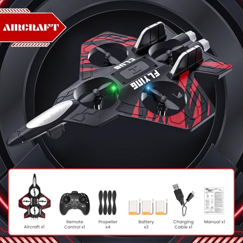 Image of RC Plane - RC Airplane Fighter, Foam Remote Control Airplanes, RC Plane Fighter Jet with Auto Hover, Headless Mode 3D Flip Colorful LED Lights & 3 Batteries