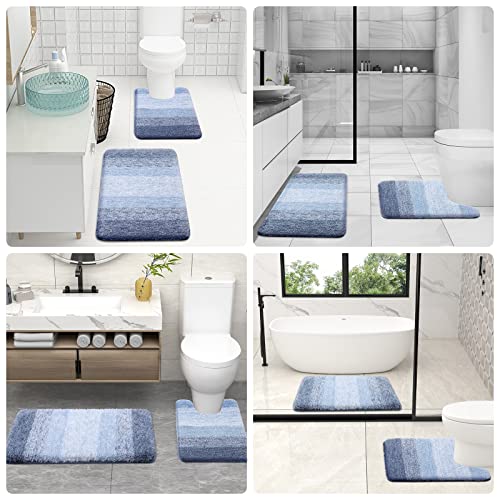 Olanly Luxury Toilet Rugs U-Shaped, Extra Soft And Absorbent Microfiber Bathroom Rugs, Non-Slip Plush Shaggy Toilet Bath Mat, Machine Wash Dry, Contour Bath Rugs For Toilet Base, 24X20, Blue #TOP6