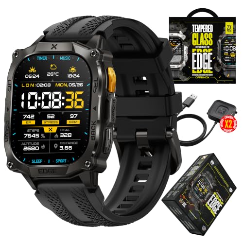 CARBINOX Edge Smart Watch Rugged 1.96 AMOLED Stainless Steel IP69K/5ATM Fitness trackers Dual-Band GNSS 500mAh Bluetooth Calls Smart Watch for Android Phones iOS (Black)