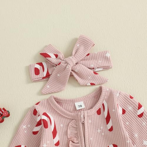 Userdefined Baby Girl Christmas Outfit Romper Onesie Candy Cane Print Footie Jumpsuit Baby Fall Winter Clothes3