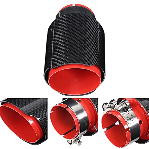 Car Exhaust Pipe Tail Throat, Universal Exhaust Tip Tail Throat, Glossy Carbon Fiber Red Pipe Straight 2.5In Inlet 3.5In Single Outlet For Tail Throat Exhaust Tip Stainless Steel Exhaust Tip Inlet #TOP4