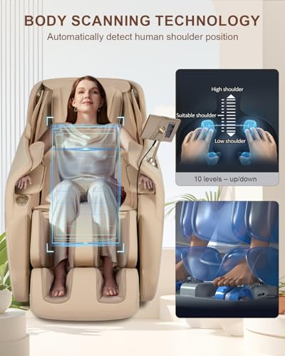 RELX 2025 Massage Chair Full Body, Zero Gravity Airbag Shiatsu Massage Chair with SL-Track, Heating, AI Control, Body Scan, 13 Modes, Foot Rollers, and Deep Yoga Stretch (Beige) - Thumbnail 5