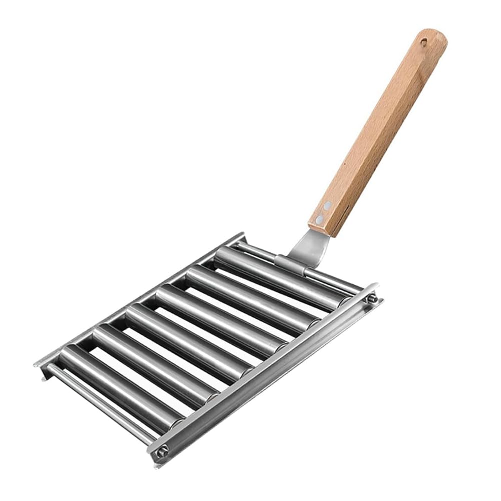 CTRLZS Hot Dog Roller for Grill Hotdog Roller Rack Grill Sausage Roller Rack with Extra Long Wood Handle