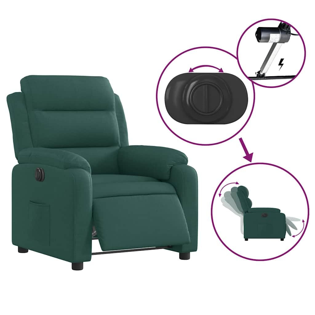 vidaXL Sillón reclinable eléctrico Tela Verde Oscuro