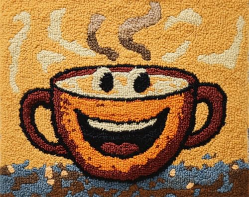 N.LANSHAN Diy Materiales Para Hacer Alfombras Taza De Café De Dibujos Animados Kits De Ganchillo Para Hacer Alfombras，Bordado A Mano，Tapices，Regalos Para Aficionados Al Bricolaje. 100x140cm