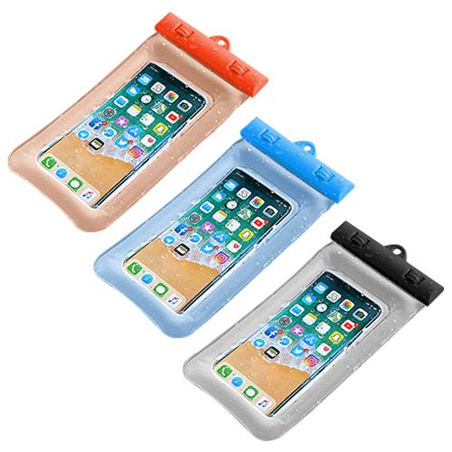 Raintoad 3PCS Waterproof Phone Case Floating Waterproof Phone Pouch, Transparent Dry Bag with Lanyard, Underwater Protective Dry Bag - Black+Orange+Blue