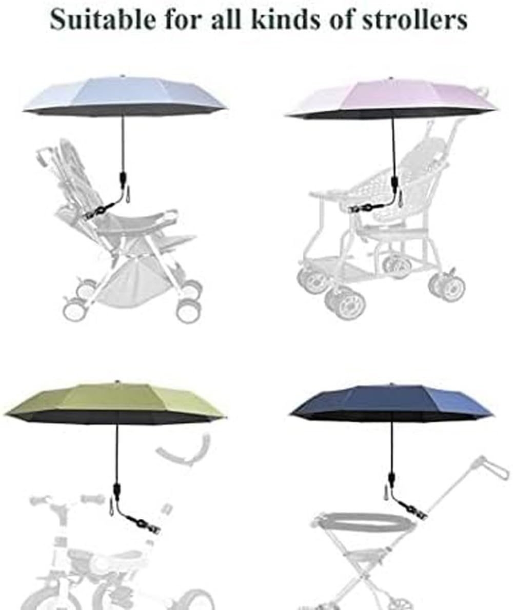 Sombrilla universal para cochecito de bebé, protección UV 360°, impermeable, con clip ajustable (color: negro, tamaño: 95 cm) (