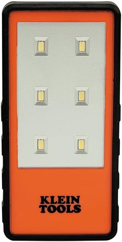 Klein Tools 56221 - Luz LED con clip magnetizado, funciona con pilas, manos libres, brillo ajustable, naranja, para el trabajo, correr, acampar