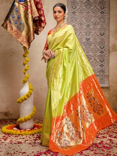 Image of SIRIL Women's Paithani jacquard Silk Saree |Chandrakor Paithani jacquard Saree With Unstitched Blouse Piece