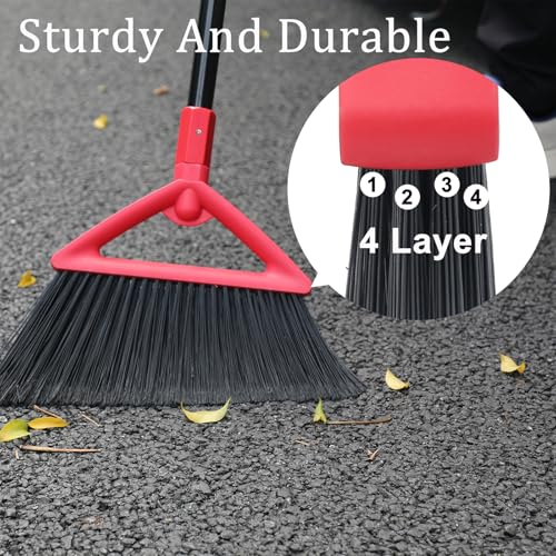 Image of Heavy Duty Red Angle Broom with Long Handle - 3 Pack