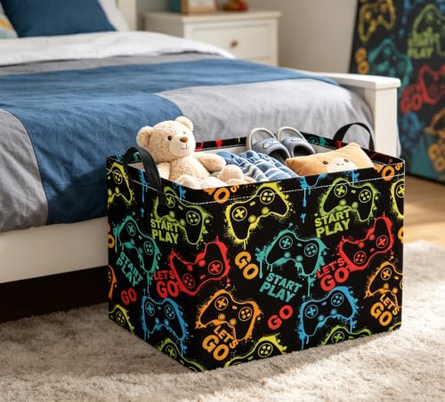 Image of Rectangular Baby Storage Basket Boys for Home Kitchen Girls Cute Storage Bin Organizer Shelf Book Room Decor(Games)