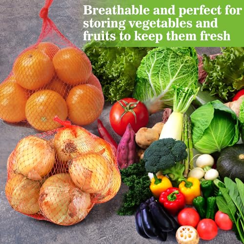 sukh 90pcs mesh produce bags - 24inch mesh vegetable bags onion storage net produce seafood net for vegetables storage fruits seafood and other agricultural products red