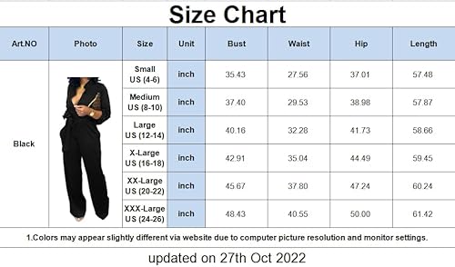 Yiershu Women's Sexy V Neck Jumpsuits Elegant Long Sleeve Button Down Straight Long Pants Business Romper With Pockets Belt (X-Large, 01 Black) #TOP3
