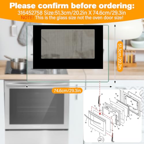Image of UPGRADED 316452758 Outer Oven Door Glass Compatible With Crosley Frigidaire Range Door Glass Parts 29.3 inch x 20.2 inch Stove Outer Glass Door Panel Replacement 4583012 AP6284729 PS12175974 316452719