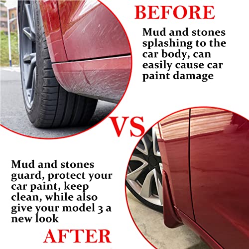 Image of Mud Flaps for Tesla Model 3 2017-2023 Splash Guards Front Rear Fender Protection Mudflaps No Need to Drill Holes (Set of 4, Red)