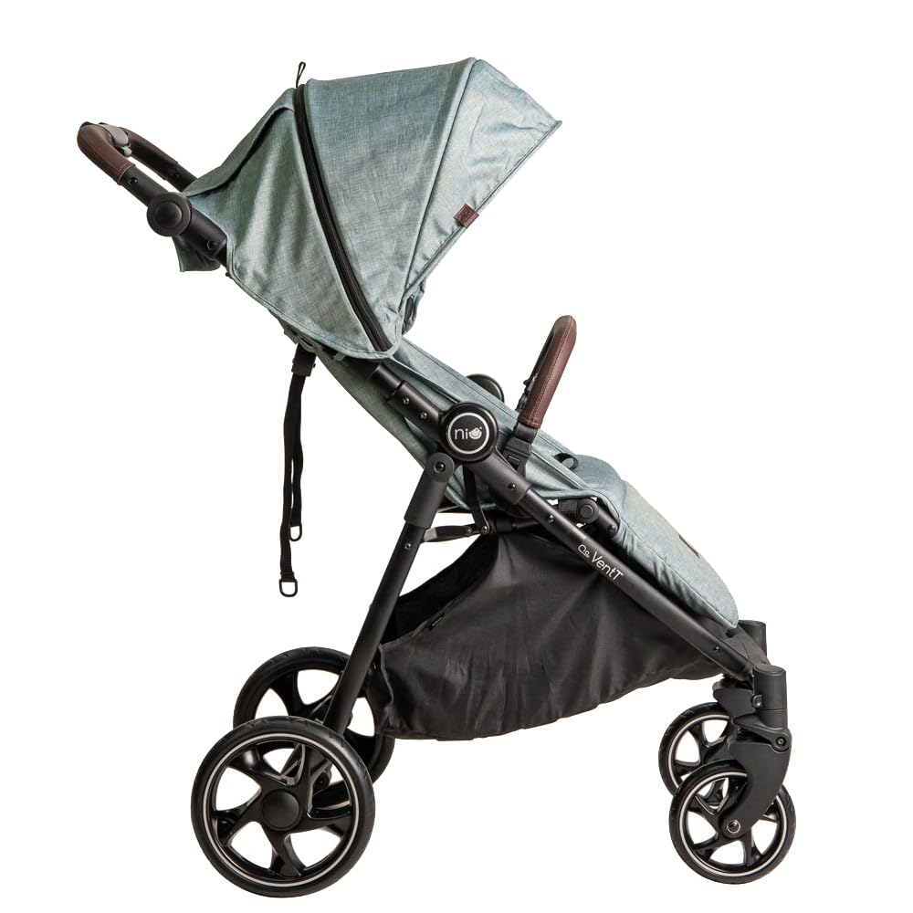 Niu – Silla de Paseo Cochecito de bebé VentT+ Capota XXL – Respaldo y Reposapiés ajustasble – Amortiguación 4 ruedas y chasis de aluminio – plegado compacto – Mosquitera y plástico de lluvia (Verde)