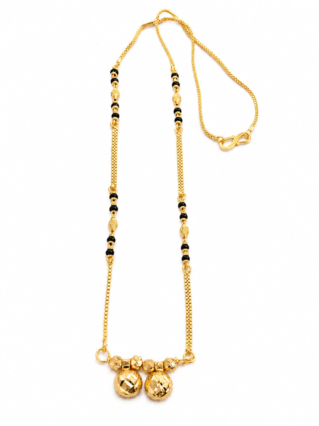 Short Micro Polish Mangalsutra with Double Gold Ball Pendant-image-14