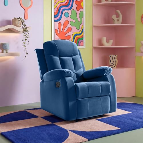 Image of Sleepyhead RX5 Ultra Designed by Duroflex - Single Seater Velvet Fabric Manual Recliner |3-Position Comfort | Zig Zag Spring, Solid Wood Frame |Ergonomic High-Back Lumbar Support - Classic Blue