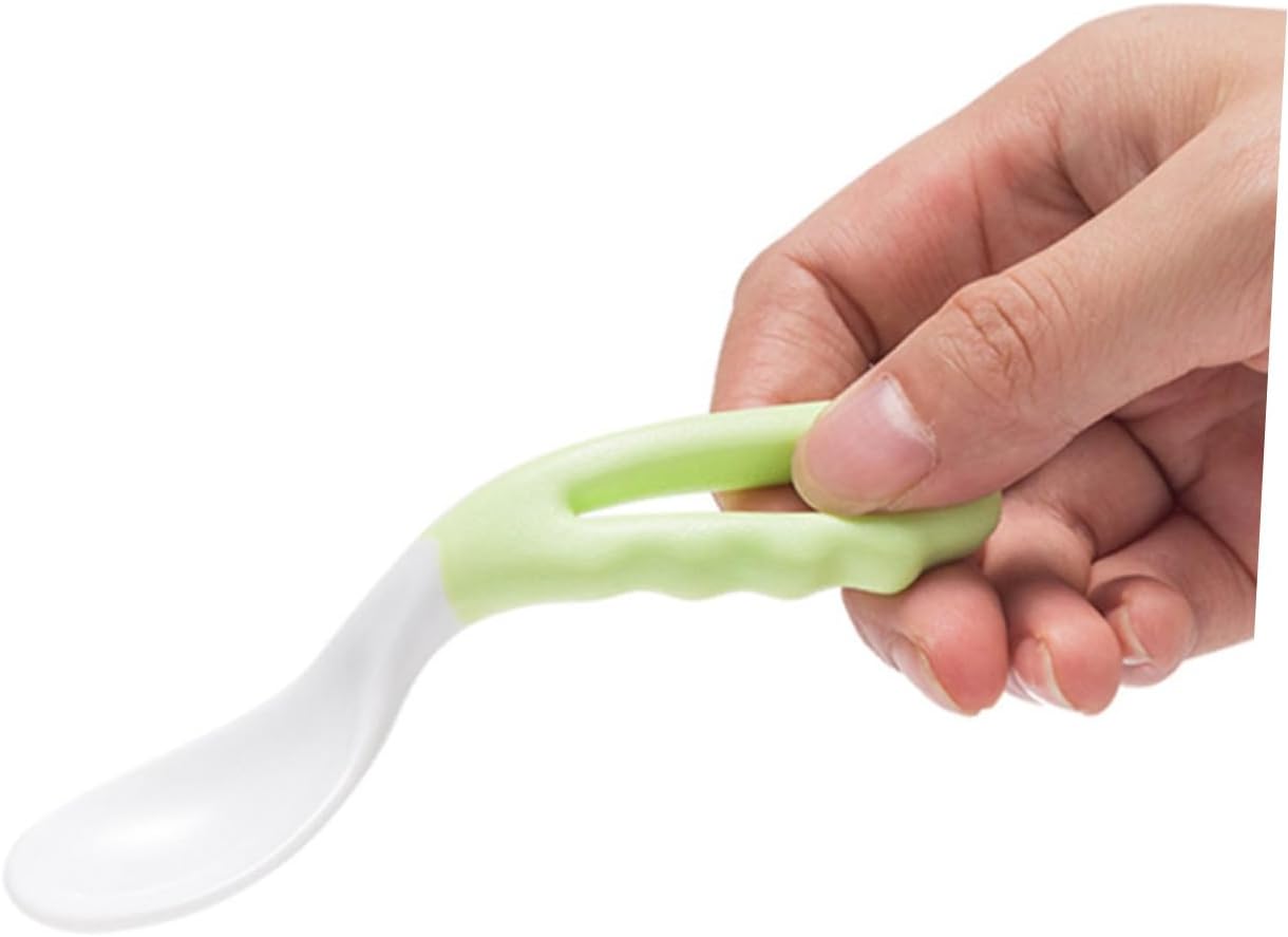 Toddmomy 4pcs Toddlers Feeding Utensils Silverware Set Curved Spoon Bowl for Self-feeding Training