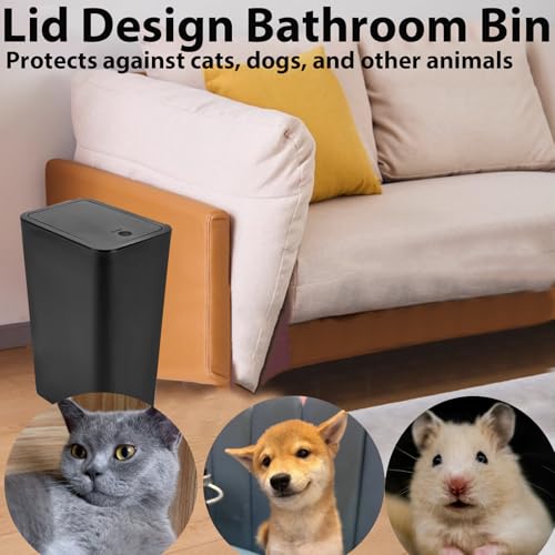 2Pack Kitchen Bin,10L Bathroom Bin with lid,Push Button Design,Plastic Bins for Toilet, Dog Proof,Ideal for Bathroom,Kitchen,Bedroom,Living Room,Office-Black Trash Bins - Image 2